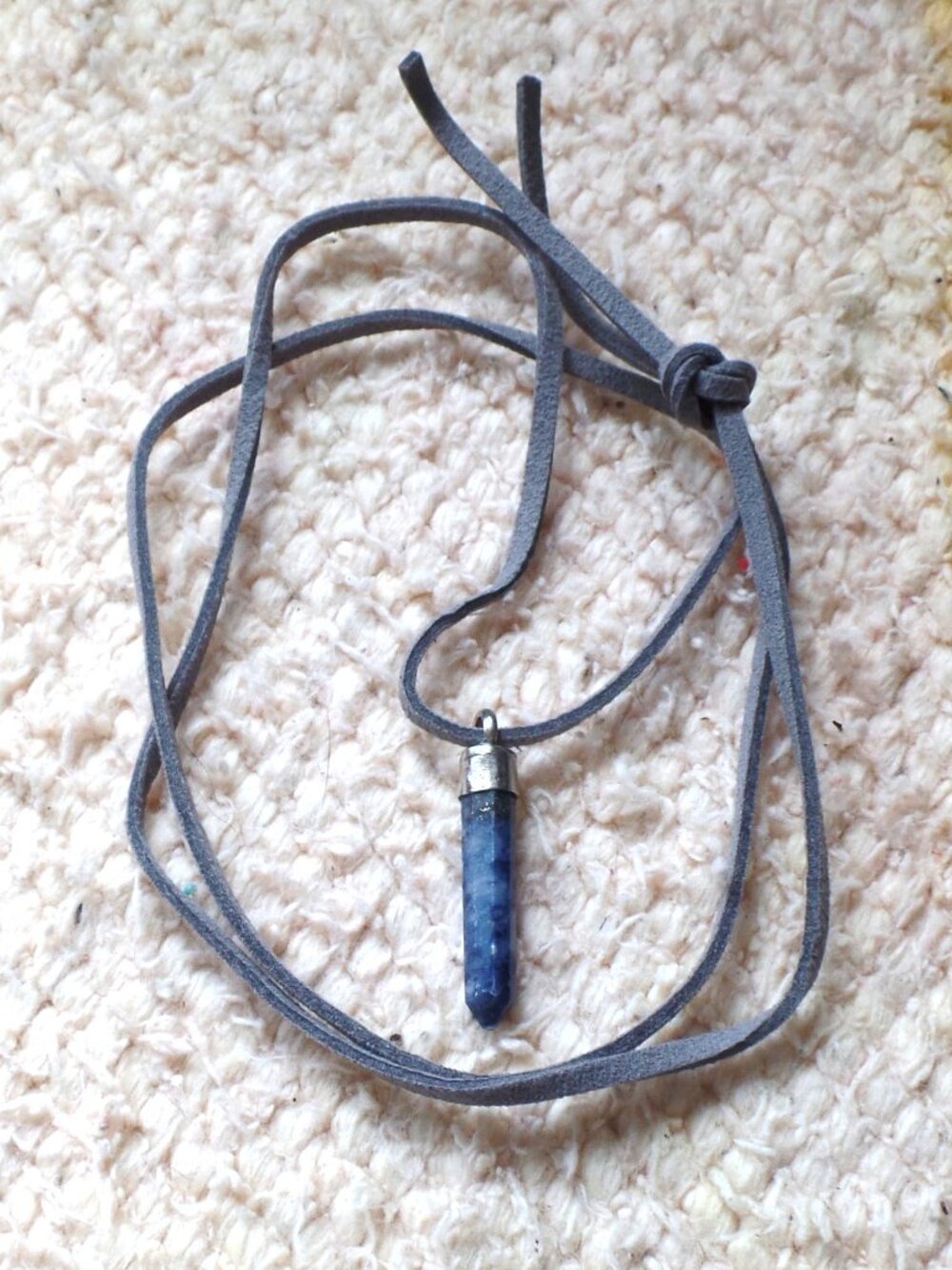 LAPIS Faceted Crystal Point Drop on Gray Suede Adjustable Tie - Picture 5 of 5
